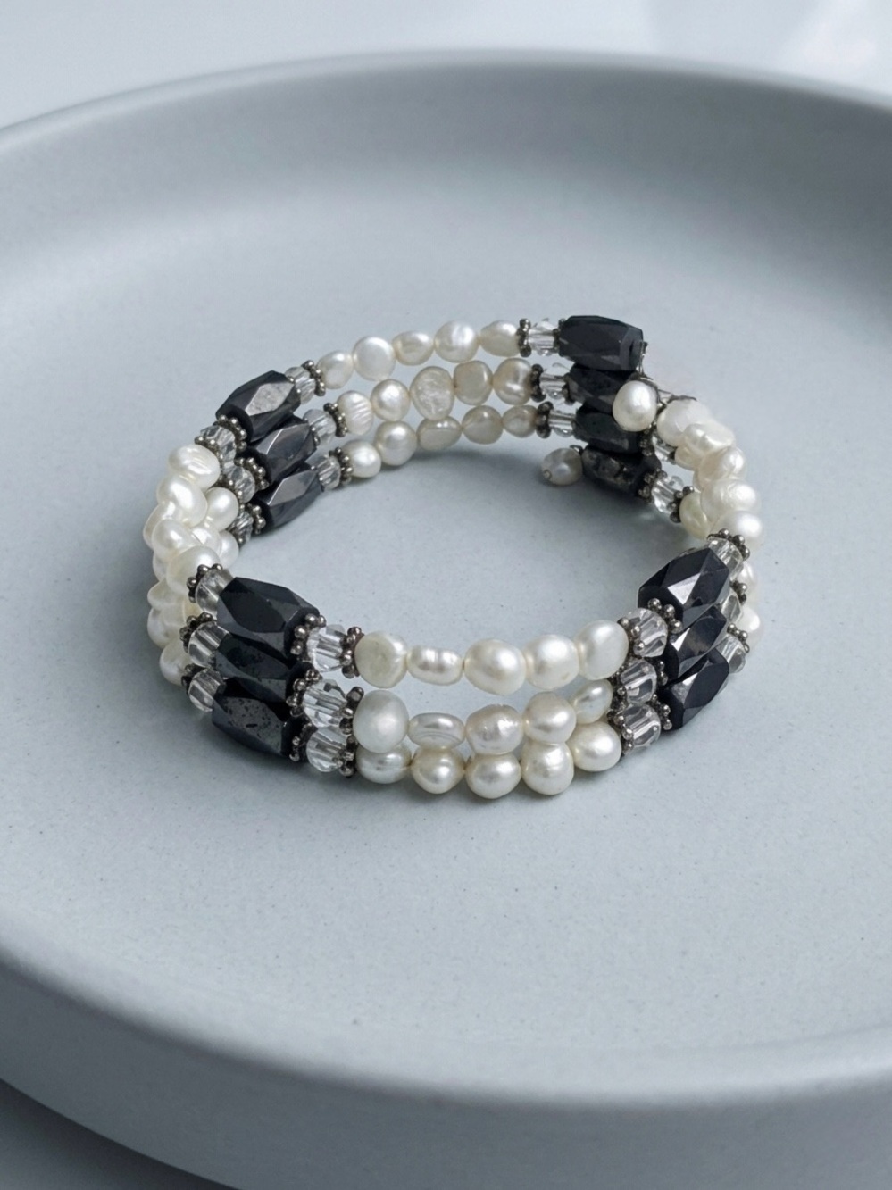 Vintage Freshwater Pearl Magnetic Hematite Wrap Bracelet